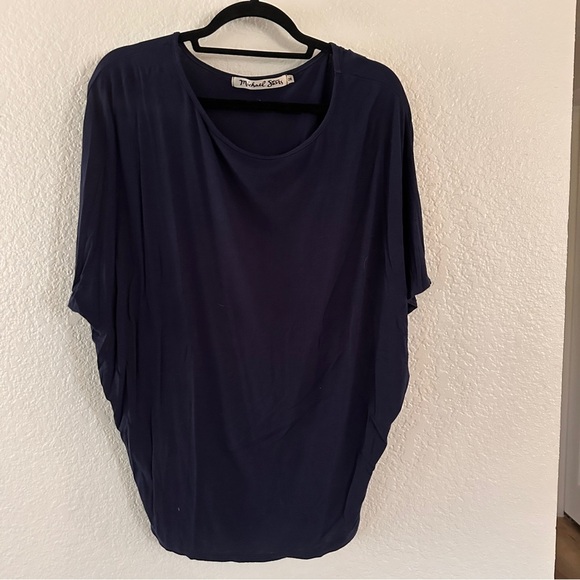 Michael Stars Navy Blue Dolman Sleeve Top OS Stretchy Soft Minimalist Classy Tee - Picture 1 of 7